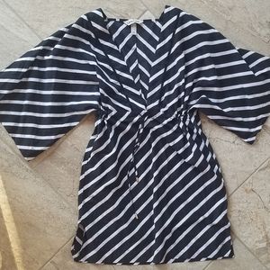 Lands' End Black and White Striped Swim Coverup